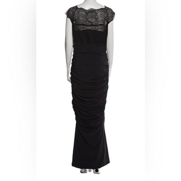 Chiara Boni Black Lace Ruched Evening Gown Size US 4 - Picture 2 of 8